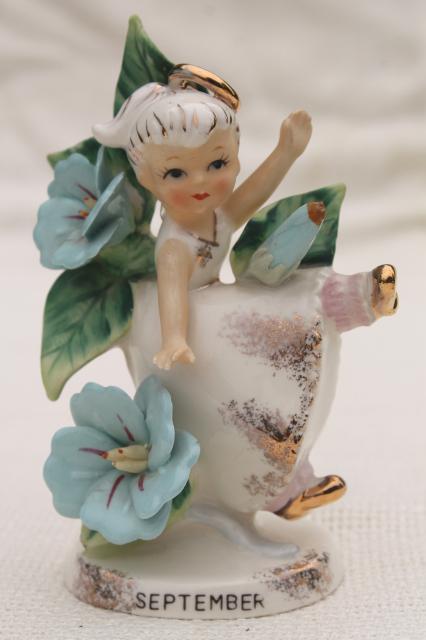 photo of September Angel birthday girl Lefton china figurine, 50s vintage Lefton's Japan label #1