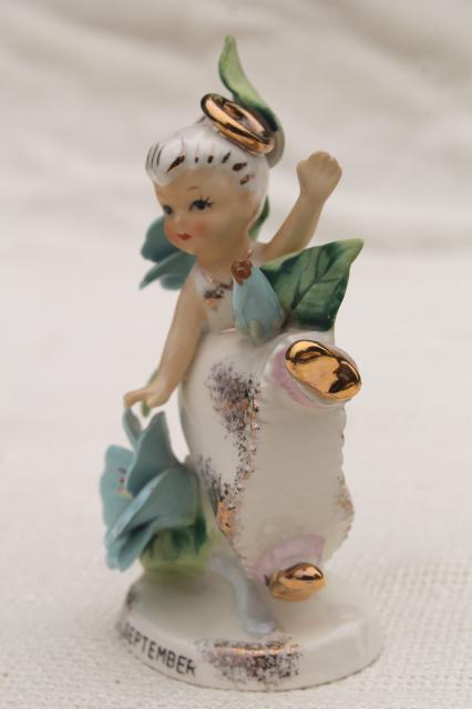 photo of September Angel birthday girl Lefton china figurine, 50s vintage Lefton's Japan label #4