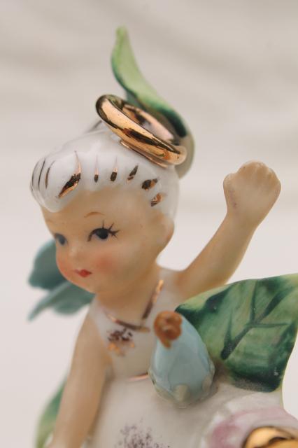 photo of September Angel birthday girl Lefton china figurine, 50s vintage Lefton's Japan label #5