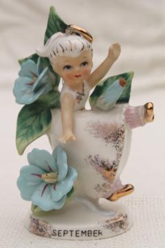 catalog photo of September Angel birthday girl Lefton china figurine, 50s vintage Lefton's Japan label