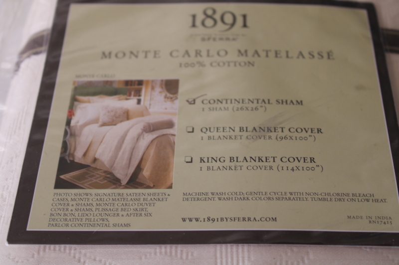 photo of Sferra 1891 new in pkg continental sham Monte Carlo ivory cotton matelasse pillow cover #3