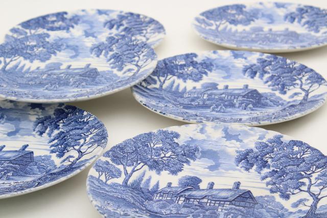 photo of Shakespeare's Country vintage blue & white English transferware plates, Anne Hathaway's cottage #1