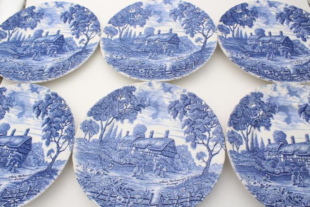 photo of Shakespeare's Country vintage blue & white English transferware plates, Anne Hathaway's cottage #6