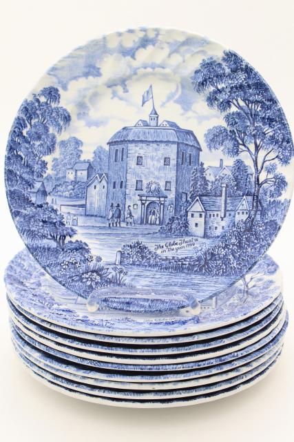 photo of Shakespeare's Country vintage blue & white English transferware plates, Globe theater #1