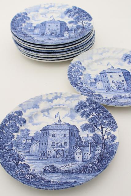 photo of Shakespeare's Country vintage blue & white English transferware plates, Globe theater #3