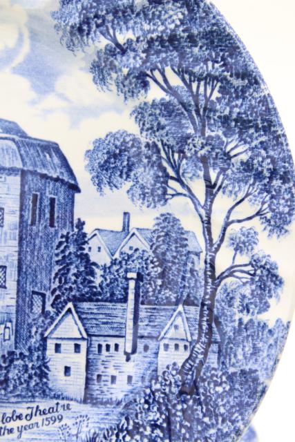 photo of Shakespeare's Country vintage blue & white English transferware plates, Globe theater #5