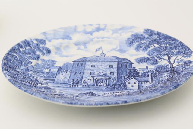 photo of Shakespeare's Country vintage blue & white English transferware plates, Globe theater #6