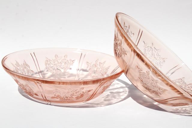 photo of Sharon / cabbage rose pattern pink glass serving bowls, vintage reproductions #1