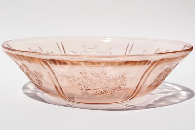 photo of Sharon / cabbage rose pattern pink glass serving bowls, vintage reproductions #3