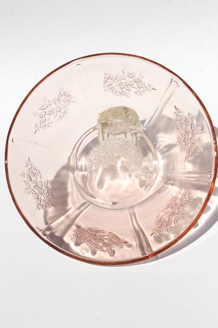 photo of Sharon / cabbage rose pattern pink glass serving bowls, vintage reproductions #4