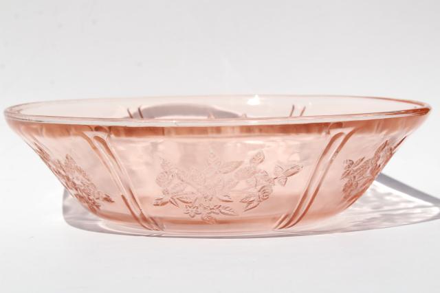 photo of Sharon / cabbage rose pattern pink glass serving bowls, vintage reproductions #7