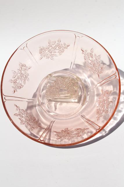 photo of Sharon / cabbage rose pattern pink glass serving bowls, vintage reproductions #8