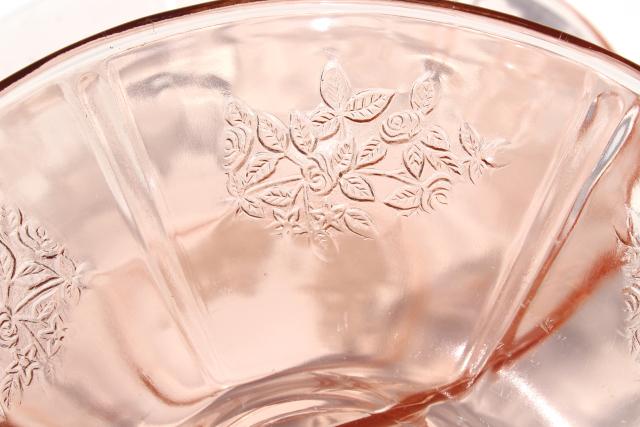 photo of Sharon / cabbage rose pattern pink glass serving bowls, vintage reproductions #9