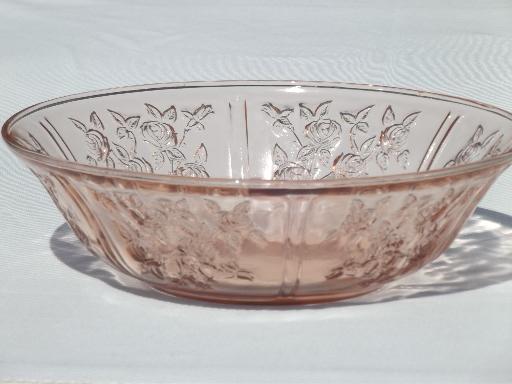 photo of Sharon cabbage rose pattern vintage pink depression glass salad bowl #1