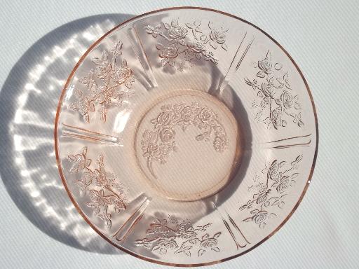 photo of Sharon cabbage rose pattern vintage pink depression glass salad bowl #2