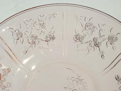 photo of Sharon cabbage rose pattern vintage pink depression glass salad bowl #4