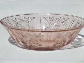 catalog photo of Sharon cabbage rose pattern vintage pink depression glass salad bowl