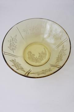 photo of Sharon rose pattern depression glass, large bowl vintage amber yellow glass