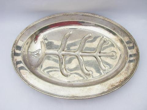 photo of Sheffield plate vintage silver over brass, two huge roast game or turkey platters #4