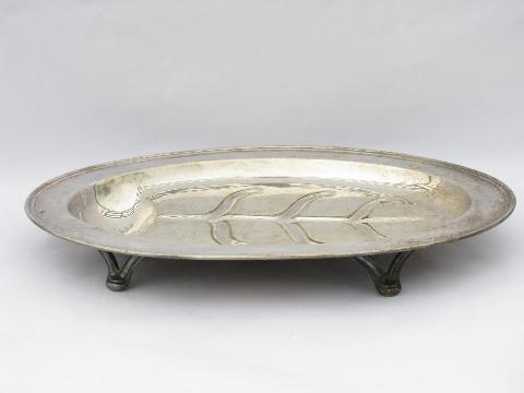 photo of Sheffield plate vintage silver over brass, two huge roast game or turkey platters #5