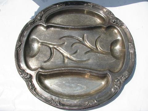 photo of Sheffield plate vintage silver over solid copper, huge roast and veg platter #1