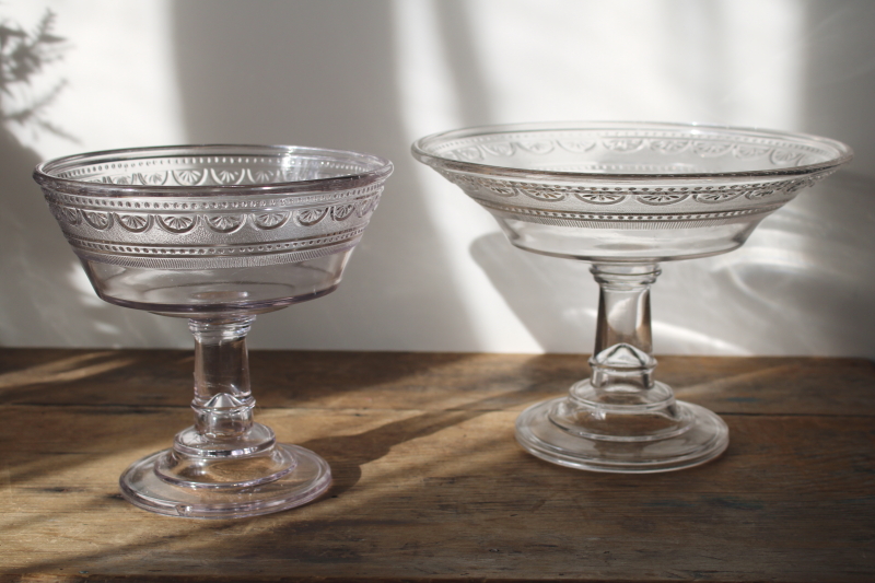photo of Sheraton AKA Ida pattern EAPG antique pressed glass centerpiece, compote bowls large and small  #1