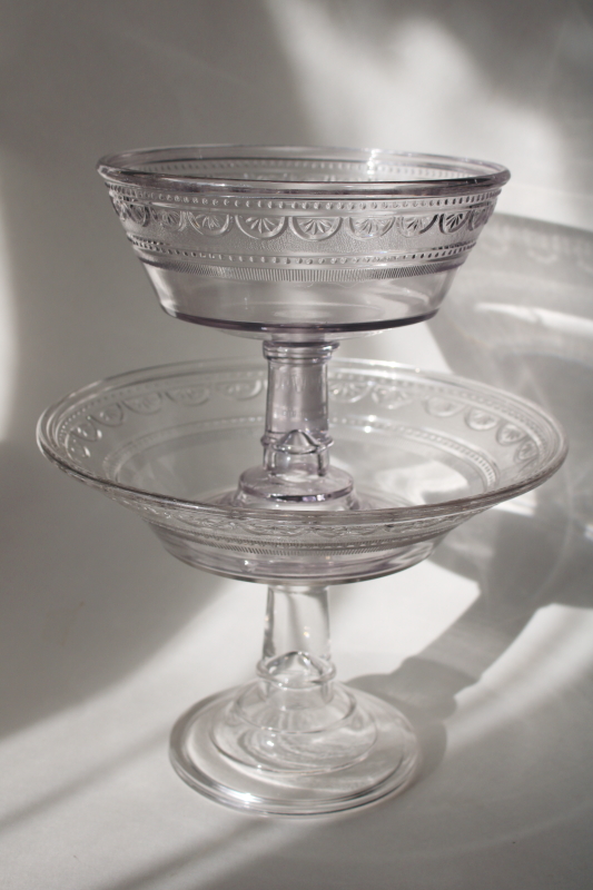 photo of Sheraton AKA Ida pattern EAPG antique pressed glass centerpiece, compote bowls large and small  #3