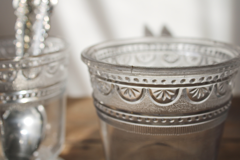 photo of Sheraton pattern EAPG table set, antique pressed glass sugar bowl w/ crown finial, creamer, spoon holder  #3