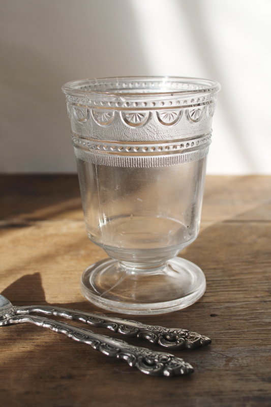 photo of Sheraton pattern EAPG table set, antique pressed glass sugar bowl w/ crown finial, creamer, spoon holder  #5