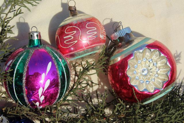 photo of Shiny Brite vintage glass baubles, Christmas tree ornament lot balls & fancy shapes #3