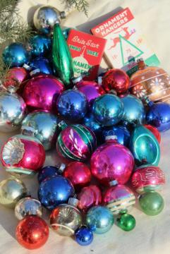 catalog photo of Shiny Brite vintage glass baubles, Christmas tree ornament lot balls & fancy shapes