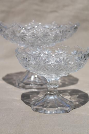 photo of Shoshone pattern glass compote bowls large & small, vintage EGPG floral diamond  #4