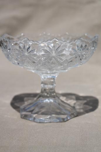 photo of Shoshone pattern glass compote bowls large & small, vintage EGPG floral diamond  #5