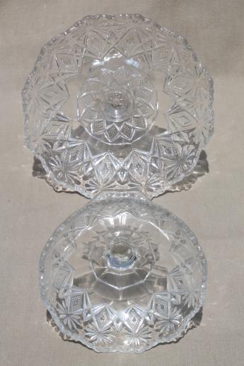 photo of Shoshone pattern glass compote bowls large & small, vintage EGPG floral diamond  #7