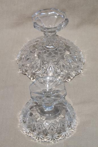 photo of Shoshone pattern glass compote bowls large & small, vintage EGPG floral diamond  #9