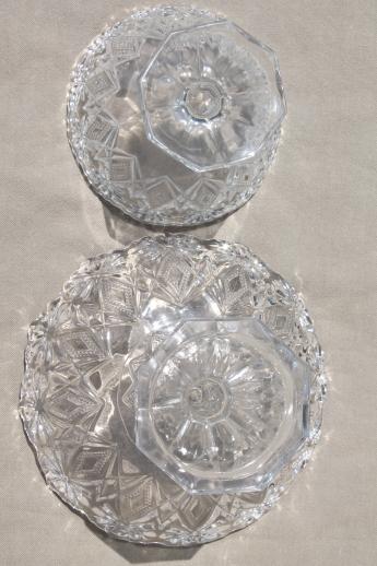 photo of Shoshone pattern glass compote bowls large & small, vintage EGPG floral diamond  #11