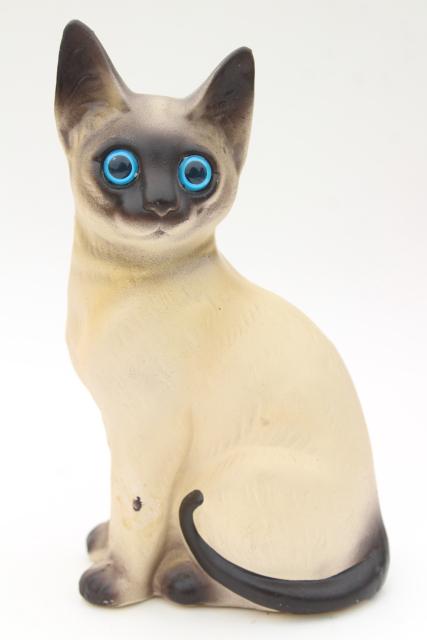 photo of Siamese cats, pair large ceramic figurines, 80s vintage Taiwan cat collectibles #3