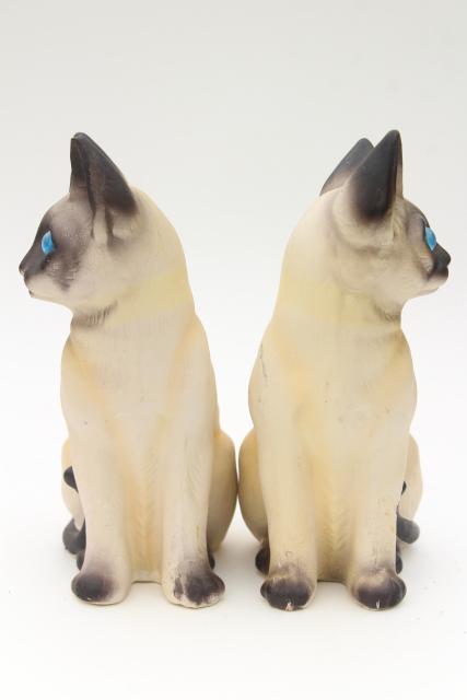 photo of Siamese cats, pair large ceramic figurines, 80s vintage Taiwan cat collectibles #5