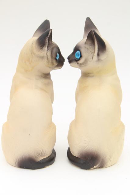 photo of Siamese cats, pair large ceramic figurines, 80s vintage Taiwan cat collectibles #7