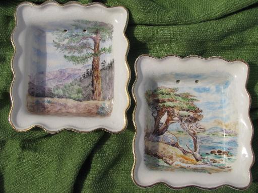 photo of Sierra redwoods hand-painted shadowbox pictures, retro California pottery #1