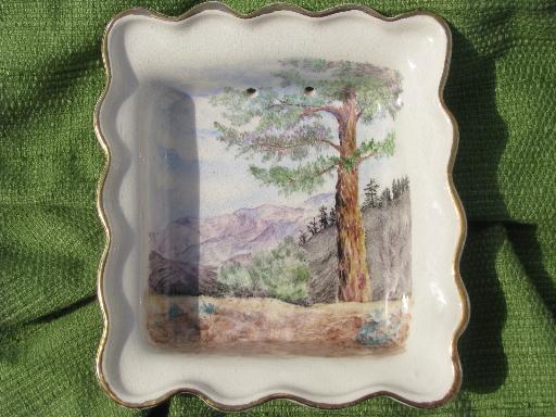 photo of Sierra redwoods hand-painted shadowbox pictures, retro California pottery #2