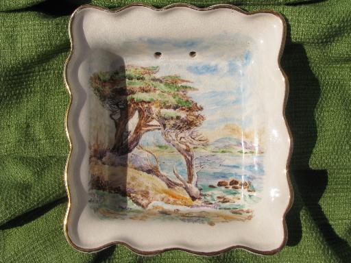 photo of Sierra redwoods hand-painted shadowbox pictures, retro California pottery #3