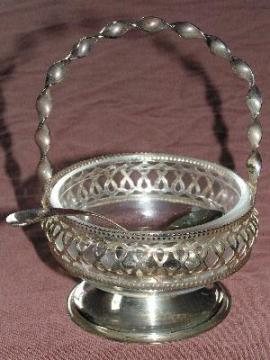 catalog photo of Silver plate and crystal basket with spoon