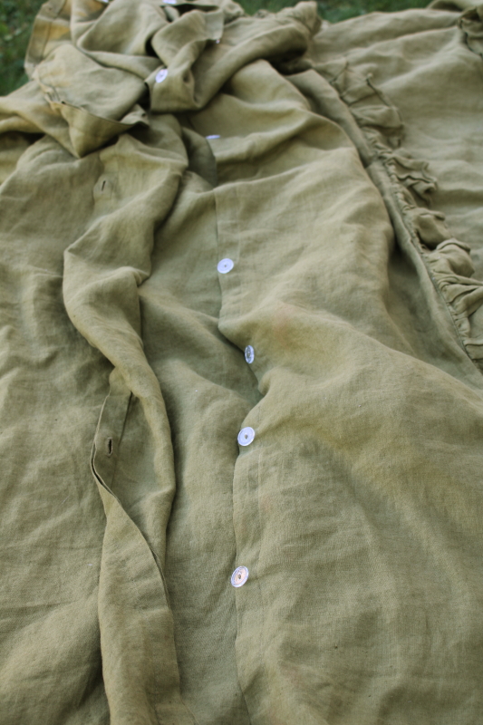 photo of Simple Opulence pure linen queen duvet cover & pillow shams, soft washed linen olive green  #3