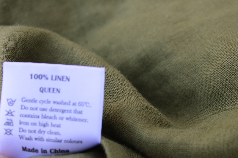 photo of Simple Opulence pure linen queen duvet cover & pillow shams, soft washed linen olive green  #4