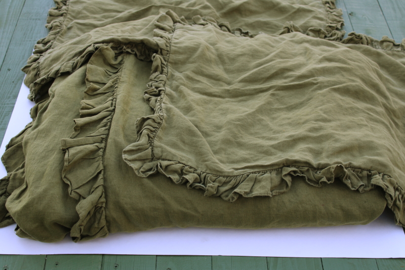 photo of Simple Opulence pure linen queen duvet cover & pillow shams, soft washed linen olive green  #10