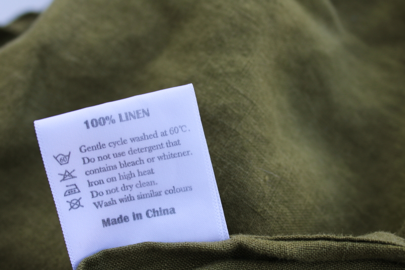 photo of Simple Opulence pure linen queen duvet cover & pillow shams, soft washed linen olive green  #12