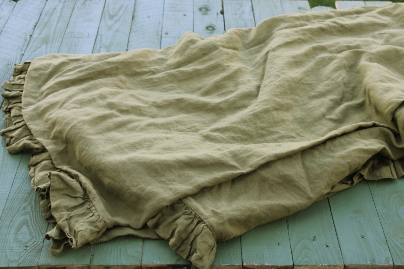 photo of Simple Opulence pure linen queen duvet cover & pillow shams, soft washed linen olive green  #15