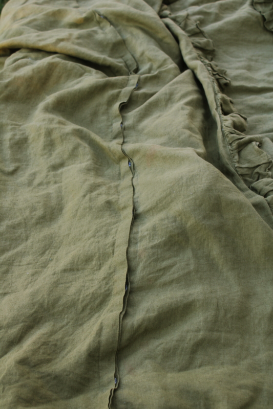 photo of Simple Opulence pure linen queen duvet cover & pillow shams, soft washed linen olive green  #17