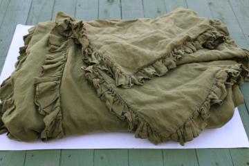 catalog photo of Simple Opulence pure linen queen duvet cover & pillow shams, soft washed linen olive green 